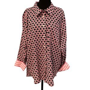 Nautica Jeans Pink Black Clover Print Button Down Shirt Top XL NWT Preppy